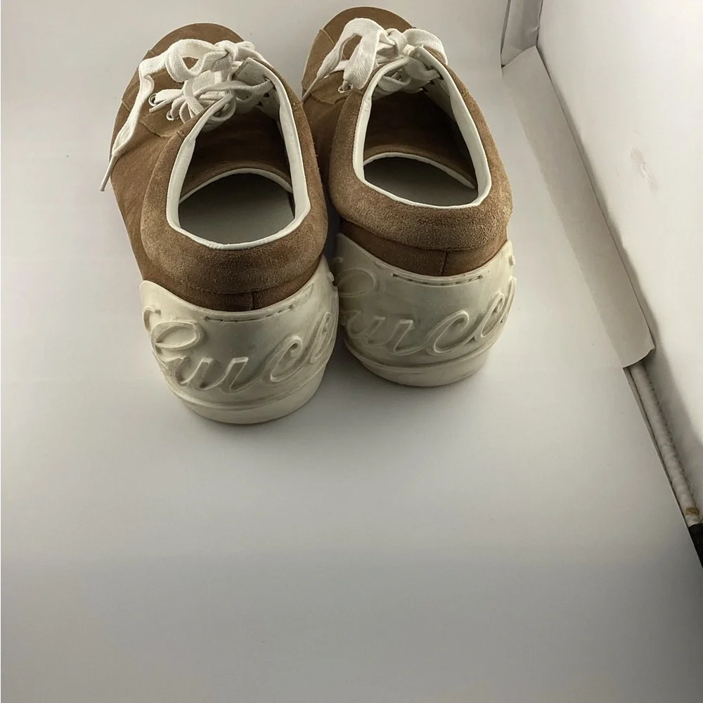 Gucci Men's Sneakers in Tan Suede with White Accents